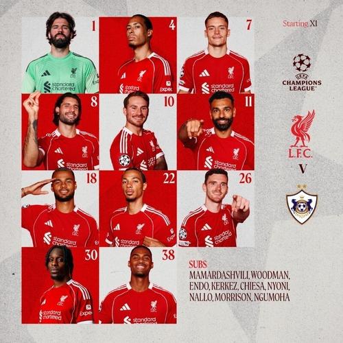 利物浦vs加拉塔萨雷首发：萨拉赫、埃基蒂克出战，加克波替补